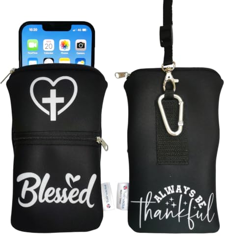 Image of Tainada Dual Zipper Neck Cell Phone Pocket Pouch w /Belt Loop (Blessed) | For Men /Women; Water-resistant neoprene material, shockproof, lightweight, w /carabiner; Compatible with most of smartphones