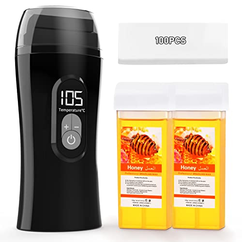 Digital Roll on Wax, Honey Wax Roller Waxing Kit for Hair Removal, Portable Temperature-controlled and Thermostable Wax Warmer for Women & Men, Soft Depilatory Wax for Sensitive Skin