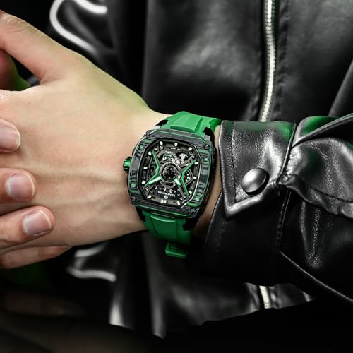 Image of TSAR BOMBA Luxury Mechanical Watches for Men with Carbon Fiber Case Men Wristwatch Luminous 5ATM Water Resistant Men's Watch with Fluorine Rubber Strap Great Gifts for Men
