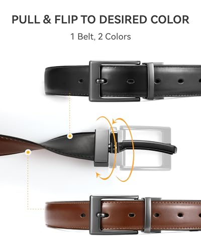 Image of Chaoren Leather Ratchet Belt 2 Pack Dress with Click Sliding Buckle 1 3 /8 inch in Gift Set Box - Adjustable Trim to Fit
