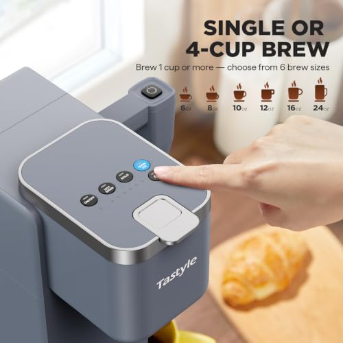 Image of Tastyle Single Serve Coffee Maker, Iced and Hot Coffee Machine for K Cup & Grounds, Built-in Detachable Milk Frother, 40oz Removable Water Reservoir, 6 to 24 Oz Brew Sizes, Classic Gray