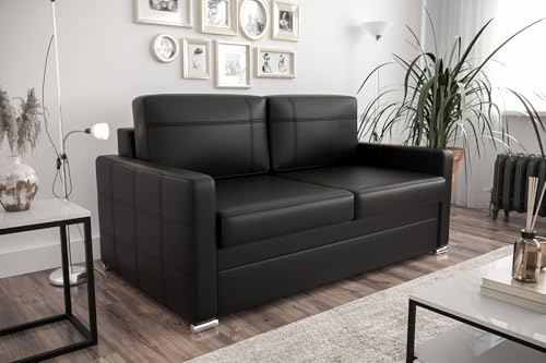 Friderik Avanti III   Sofá cama de lujo de piel natural Madras con cajón, muelles ondulados, espuma T35, 167 cm, diseño para salón y oficina, color negro