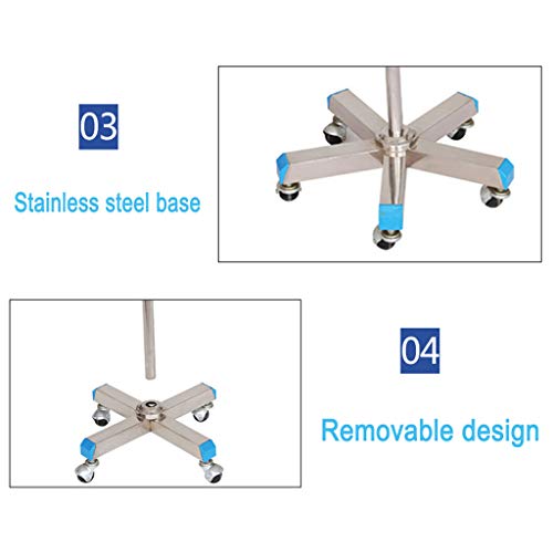 Carts Portable IV Pole Vein Infusion Support Thicken Stainless Steel Firm Stable, Detachable（2 Hooks+4 Wheel/2 Hooks+5 Wheel/4 Hooks+4 Wheel/4 Hooks+5 Wheel） - Thumbnail 2