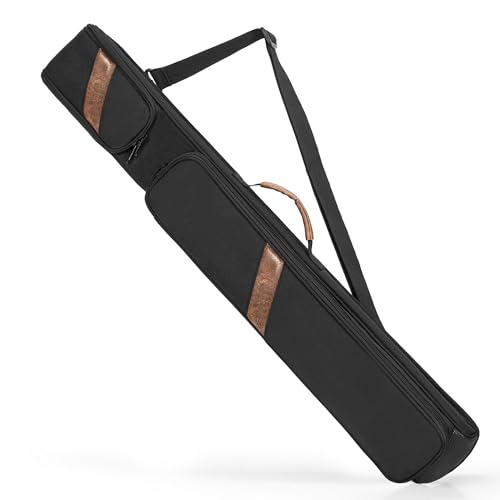 Rexmica 1x1 Billard Queue Tasche für bis zu 1 Unterteile und 1 Schäfte, Billiardstock Tasche mit abnehmbarem Schultergurt und vordere Zubehörtasche, Schwarz