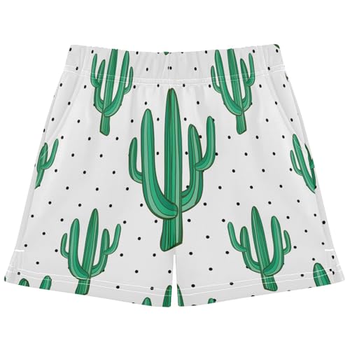 pnyoin Girl's Shorts Cactus Polka Dot Athletic Running Shorts with Pockets Size 7-8t Multi