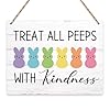 Easter Decoration Happy Easter Wall Decor Easter Bunny Decor Easter Gift for Teacher Wooden Sign Wall Art Decor for Farmhouse Home Porch Bedroom Living Room Office Treat All Peeps With Kindness