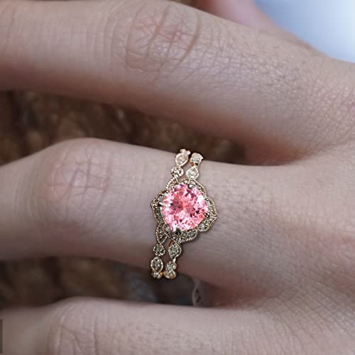Lady 2PCS Simulated Diamond Ring Women's Pink Zircon Ring Set Engagement Ring Wedding Band (Pink, 6)4