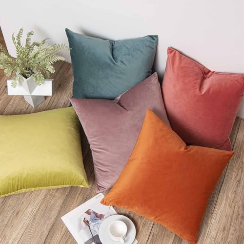 Image of JUSPURBET 16x16 Decorative Velvet Throw Pillow Covers Set of 2,Burnt Orange | Modern Soft Cushion Covers Cases with Hidden Zipper for Couch Sofa Bed Living Room Bedroom Halloween Decor