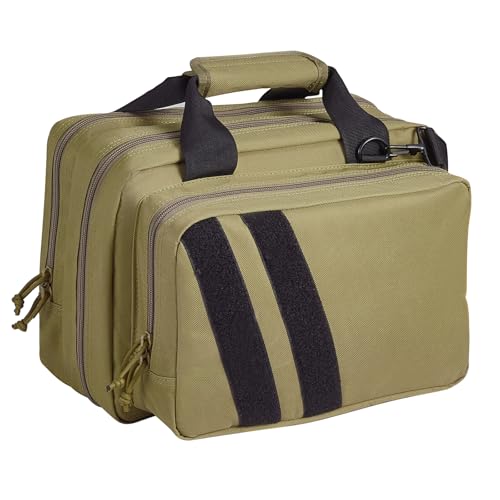 VEVOR Range Bag Tactical Gun Bag with 6 Magazine, Gun Range Bag for Hunting Shooting, Lockable Carrying Handgun Bag Case (Brown) - VEVOR