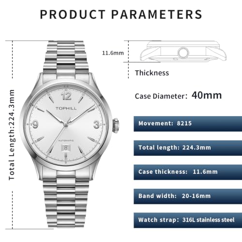 Image of TOPHILL Men Watches Automatic Mechanical Watches - Dive, GMT, Chronograph & Dress Styles | 316L Stainless Steel, Sapphire Crystal, Ceramic Bezel | 5ATM-300M Waterproof with Super Luminous | Classic Business & Sport Casual