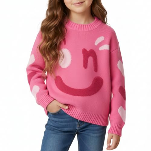 Image of WELAKEN Girls Sweater Colorful Patterned Crewneck Long Sleeve Knit Pullover