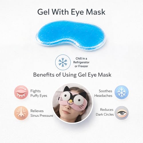 Image of Jenna Sleeping Eye Mask for Sleeping for Women Sleep Mask Blind Fold Eye Cover for Sleep Soft Plush Frog Eye Mask for Kids and Adults Eyemask Lightweight & Durable (3DCatPink-Gel)