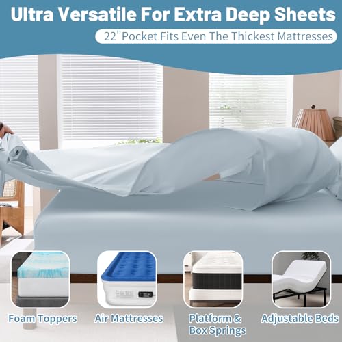Image of Extra Deep Pocket Queen Sheets 18-24 Inch 100% Egyptian Cotton 1000 Thread Count Sateen Weave Soft Breathable 4 Pieces(Queen,Light Blue)