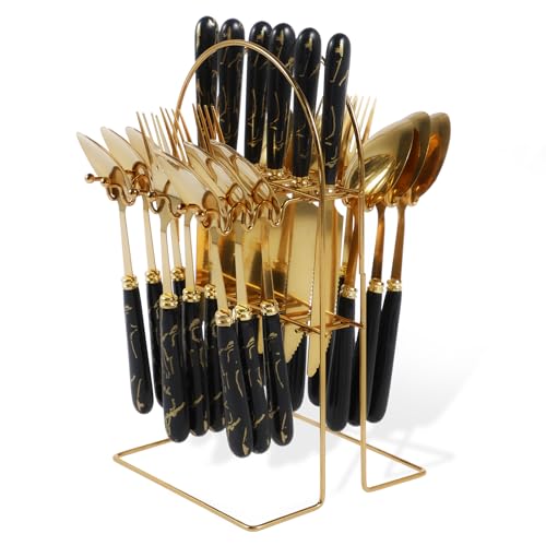 Silverware Ménagère de 24 pièces en acier inoxydable avec support de suspension pour 6...