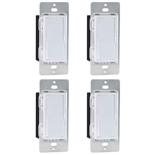 Sunlite 41425-SU LED Rocker Style, Slide Bar Dimmer Screwless Wall Plates Included, Single Pole or 3-Way Switching, Works with Dimmable Light Bulbs, 4 Pack