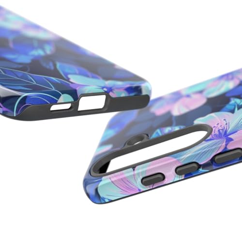 Coque fleurie bleu rose rigide brillante pour Samsung S25 Plus protectrice