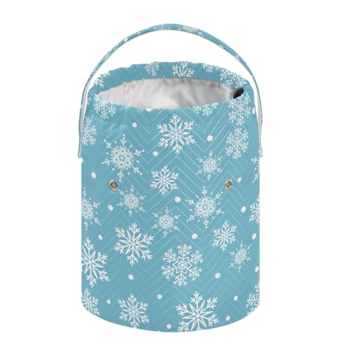 Image of Winter Snowflake Blue Crochet Yarn Bag with Handle Portable Knitting Project Bags Travel Yarn Storage Organizer Holder Case Women Men Gifts