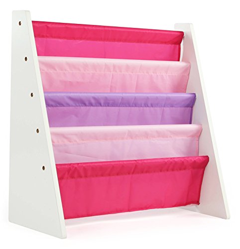 Tot Tutors Kids Book Rack Storage Bookshelf, White/Pink/Purple