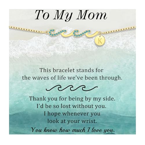 Image of Gold Bracelets for Women Non Tarnish Graduation Gifts for Daughter 2026 Initial Bracelets for Women Mom Gifts Inspirational Wave Bracelet Grandma Letter A-Z Birthday Jewelry Christmas Stocking Stuffers
