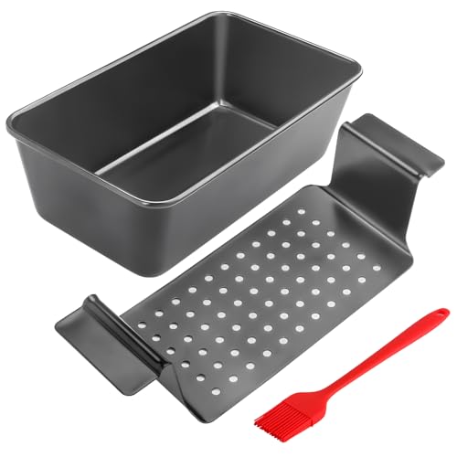 Cyimi Bread Tin Loaf Tin, Meatloaf Pan with Drain Tray Nonstick Baking Loaf Pan with Insert Rack Bread Loaf Tin for Bake, 2-Piece Baking Set Tin with Oil Brush, Grey(24.9x14.5x7.9cm)
