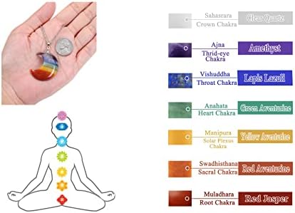 JOVIVI 7 Chakra Crystal Healing Stone Pendant Necklace Rainbow Crescent Moon Protection Crystal Gemstone Chakra Reiki Amulet Necklace Jewellery Women Mother Day Mum Gift