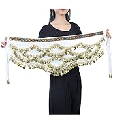 Wuchieal Women's Triangular Belly Dancing Hip Scarf Wrap Skirt with Gold Coins