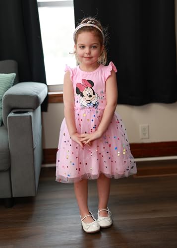 Image of Disney Princess Frozen Elsa Minnie Stitch Toddler Girl Tulle Tutu Dress Ruffle Sleeve Mesh Summer Birthday Party Clothes 2-9Y