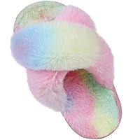 Girl's Soft Plush Lightweight House Slippers Non Slip Cross Band Slip on Open Toe Cozy Indoor Outdoor Slippers