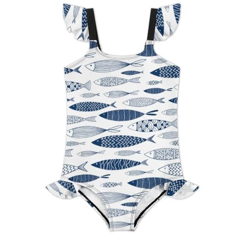 Image of Girls One Piece Swimsuit Cute Alpacas Hearts Stars Ruffles Swimwear Bathing Suits 3-12 Years