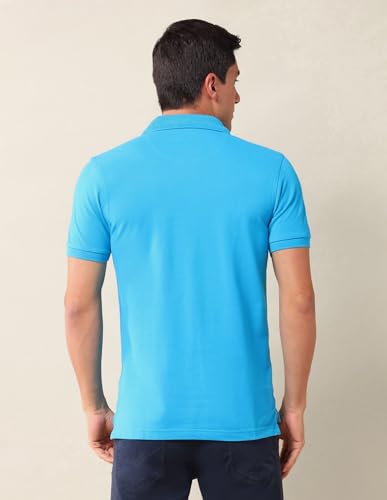 Image of U.S. Polo Assn. Men's Blue Solid Polo Collar Half Sleeve Casual Cotton Slim Fit T-Shirt