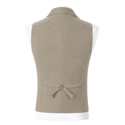 Mens Suit Vest Waistcoat Tweed Retro V Neck Herringbone Tweed Suit Vest Wool Blend Casual Prom Waistcoat2