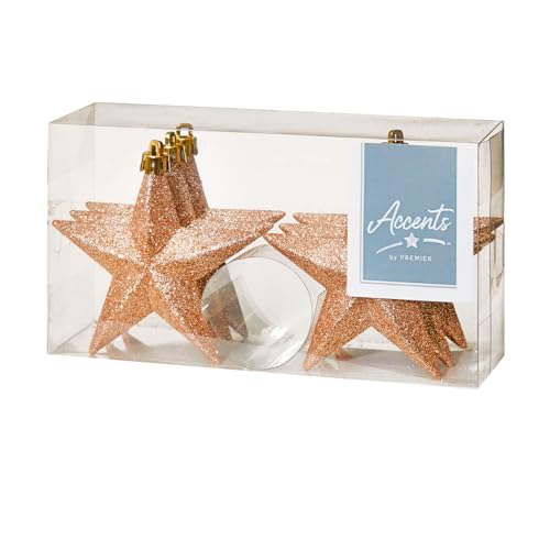 Shatterproof Christmas Stars 6 Pack 100mm Premier Christmas Tree Decoration, glitter Star Baubles (Rose Gold 6336)