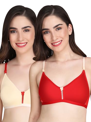 Image of Women Non Padded Bra - Made of Pure Cotton Full Coverage Non Wired Seamless Pushup Soft Cup for T-Shirt Saree Dress Sports Garment for Daily Use Everyday
