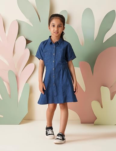 Image of Amazon Brand - Symbol Girl's Cotton Denim Shirt Knee-Length Casual Dress