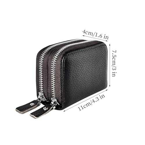 Women's Leather Multi Compartment Credit Card Wallet, Zip Accordion Wallet, RFID Blocking (Black)3
