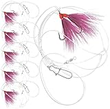 5 Pack - Fluke Flounder Ocean Hi/Lo Rig – Pink BUCKTAIL Teaser Hook for Saltwater – Size 5/0 Hook - 40lb Heavy Duty Mono 3ft Long - Black Duo-Lock Snaps - Hand Tied