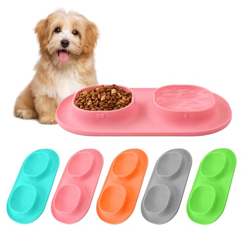 Small Size Puppy Dog Bowls: Food and Water Bowls Set for Small Dogs, No-Spill Non-Skid Dog Dish, Pink