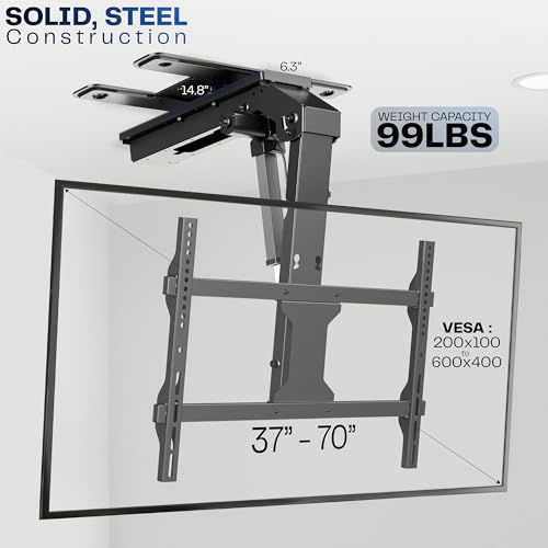 VIVO Electric Flip Down and Swivel Ceiling TV Mount for 37 to 70 inch Screens, Large Motorized Flat Ceiling VESA Mount, Holds up to 99 lbs, App and Voice Control, Black, MOUNT-E-FD75C-S