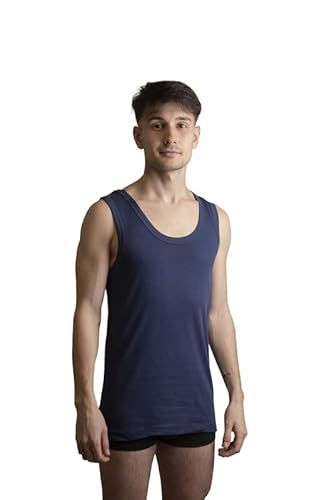 Made In Italy-3 Canottiere Uomo Vogatore Spalla Larga 100% Cotone(Confezione Da 3Pz) (Blu, M)