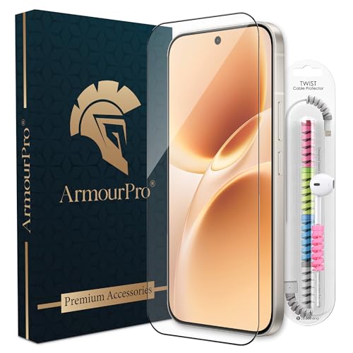 Image of ArmourPro Military Grade Gorilla Tempered Glass Screen Protector Compatible for Vivo V70 with Edge-to-Edge Protection Coverage, Cable Protector and Easy Installation kit