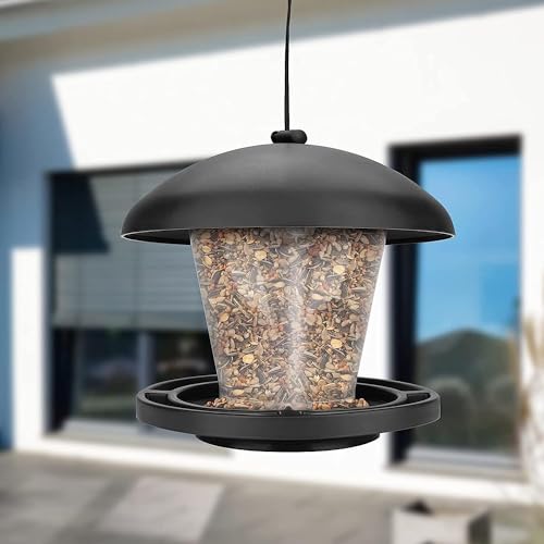 I Vogelfutterspender zum Aufhängen - Schwarz, Vogelfutterstation für Wildvögel I Vogel Futterstation, Futterspender Vögel, Vogelfutterhaus, Vogelfutter, Bird Feeder – Bild 3