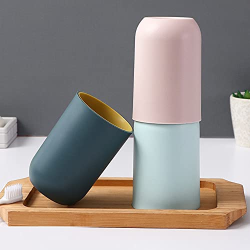 Tie-Dailynec 4Pcs Bathroom Tumbler Toothbrush Cup Unbreakable Reusable Drinking Cup Toothbrush Holder, Plastic Tumbler Cup (Light Gray, Dark Blue, Light Pink, Light Blue) #TOP2