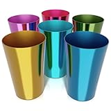 Retro Aluminum Cups 15 oz Set of 6 - Christmas Metal Tumblers for Cold Drinks, Festive Color-Finished Metal Cups for Drinking, Stackable and Dishwasher-Safe, for Home, Camping, Patio & Holiday Parties