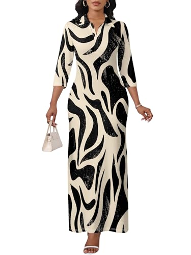 Image of PinkPatty Women's Casual 3 /4 Sleeve Polo V Neck Bodycon Maxi Dress