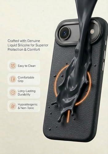 Image of amazon basics Luxury MagSafe Compatible Leather Texture Back Cover for iPhone 17 Air | Raised Camera Protection | Slim Fit Shockproof Case with Metallic Accents (Black)