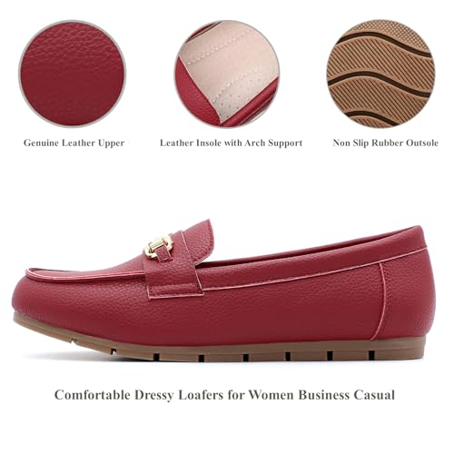 Image of Genuine Leather Loafers for Women Driving Moccasins Business Casual Work Shoes Comfortable & Lightweight Womens Dress Flats Slip On Shoes