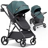 newyoo Baby Stroller, Infant Bassinet Strollers w Convertible/Reversible Seat & Cup Holder, Coches para Bebes, 2 in 1 Rear-Facing Pram from Newborn to Toddler, One-Hand Easy Fold, Revo C10, Green