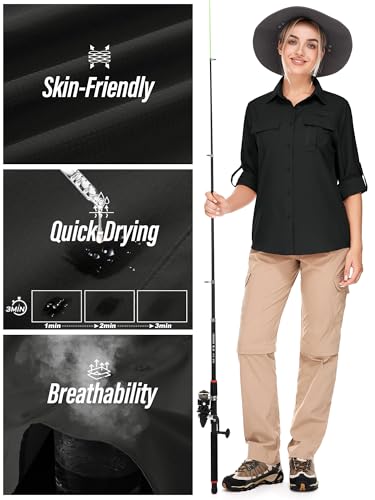 Toumett Women's UPF 50 Long Sleeve Sun Protection Shirts Safari Fishing Hiking