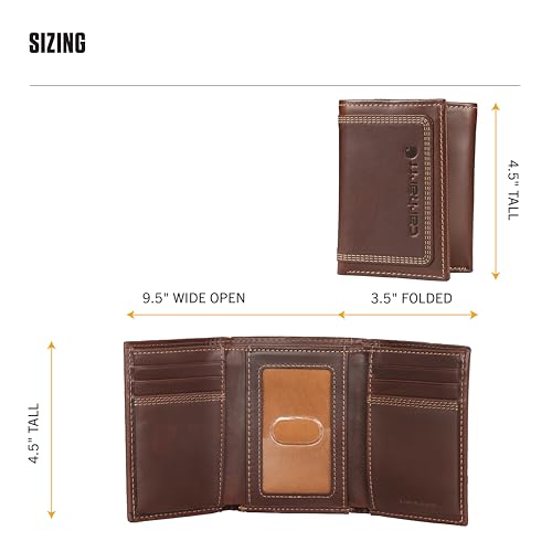 Image of Carhartt Men's Leather Triple Stitch Wallet, Durable Full-Grain Leather Bifold, Trifold & Rodeo Styles, Gifts for Men