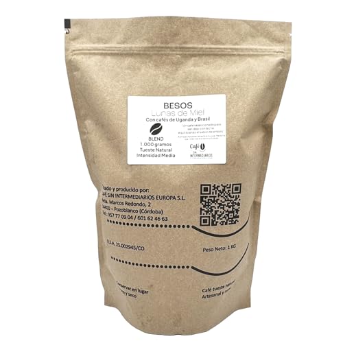 CAFE SIN INTERMEDIARIOS - Besos Café Colombia En Grano sin moler - Tostado Semanal - Envasado al envío - Intensidad de sabor media - Ideal para Café con Leche